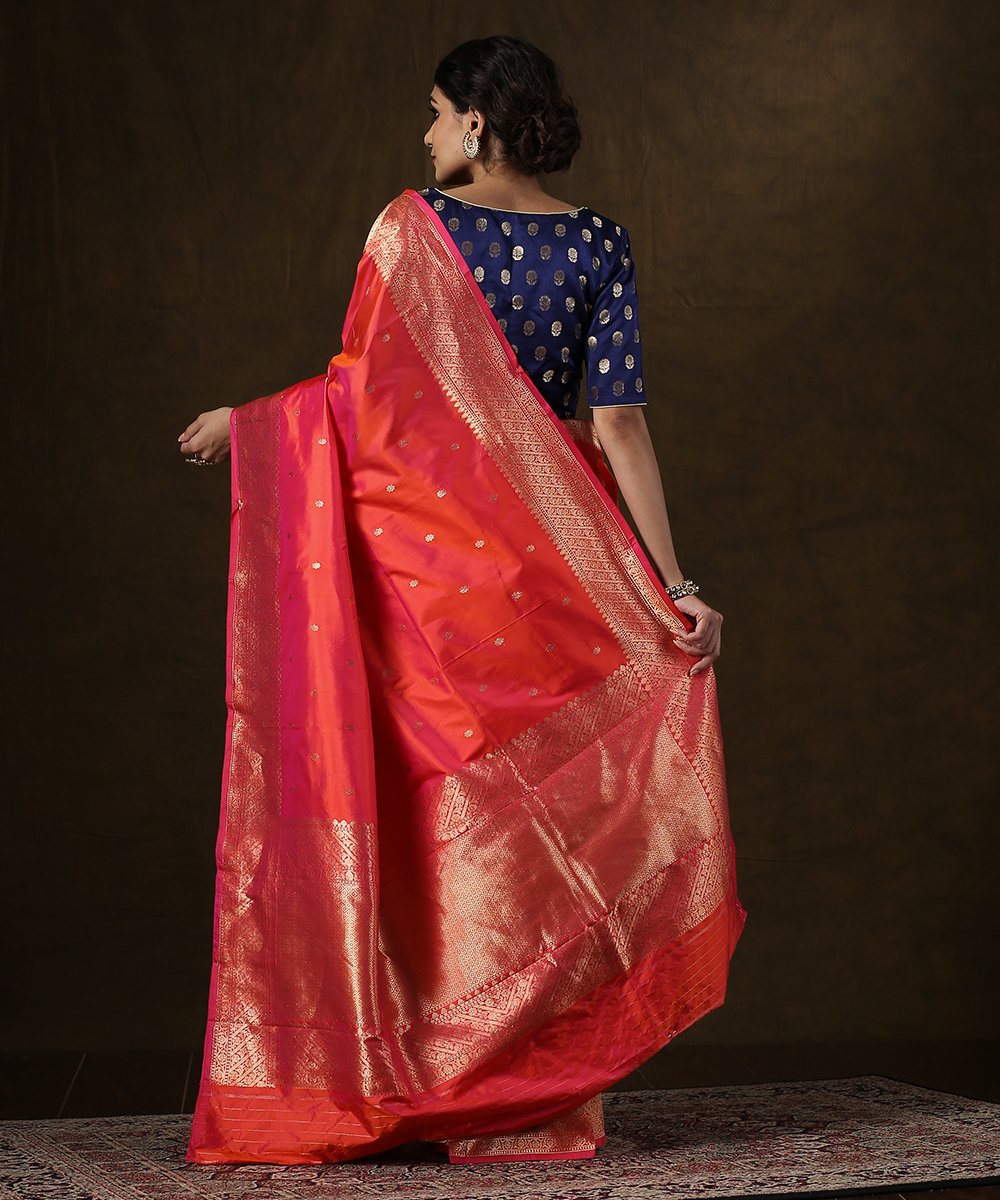 Pink_Handloom_Dual_Tone_Antique_Zari_Booti_Banarasi_Saree_With_Heavy_Blouse_WeaverStory_03