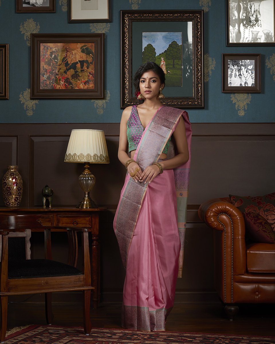 Pink_Handloom_Kanjivaram_Silk_Saree_with_Grey_Thread_Border_and_Pallu_WeaverStory_02