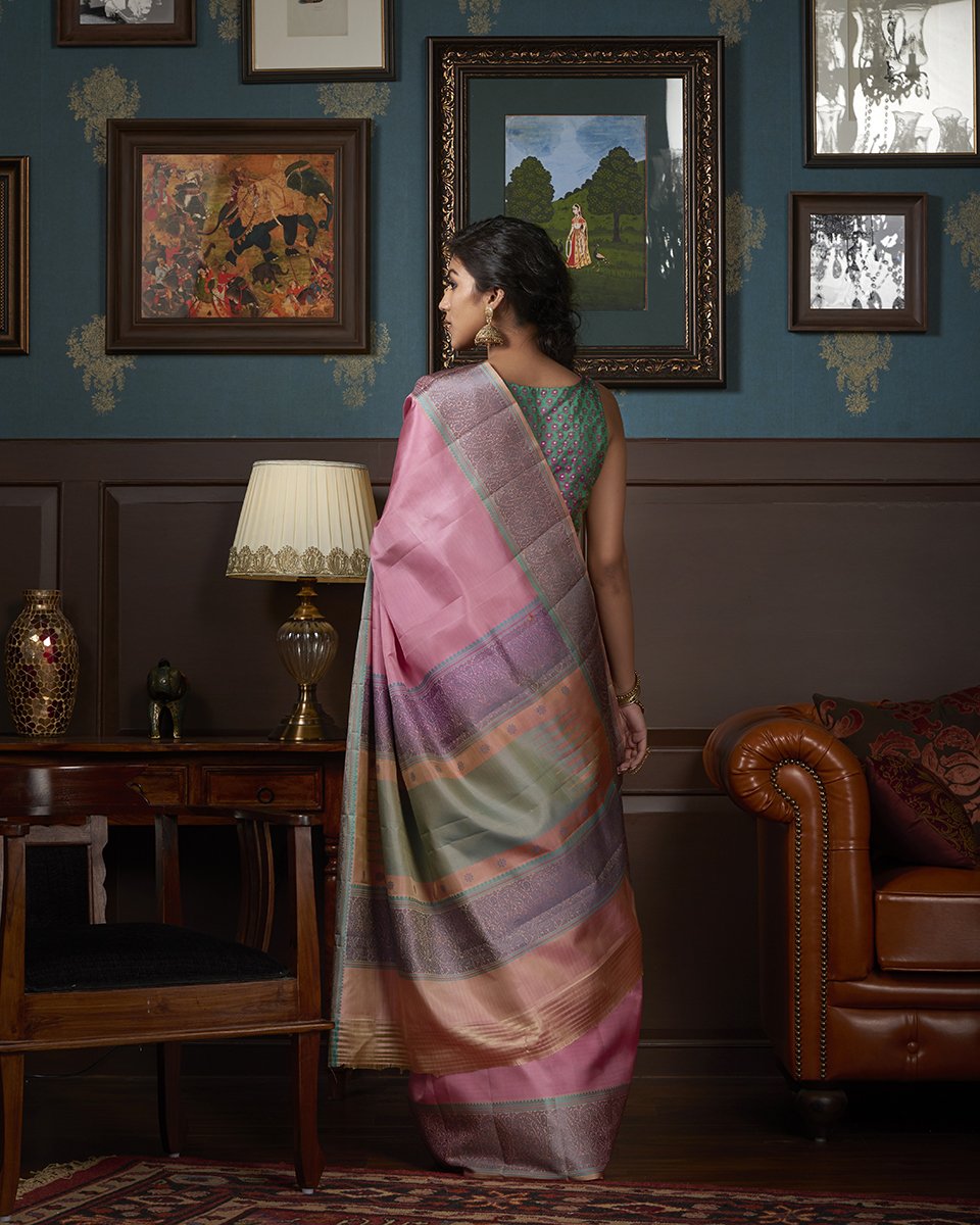 Pink_Handloom_Kanjivaram_Silk_Saree_with_Grey_Thread_Border_and_Pallu_WeaverStory_03