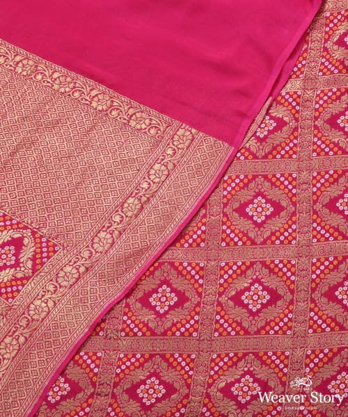 Pink_Handloom_Georgette_Bandhej_Banarasi_Dupatta_WeaverStory_05