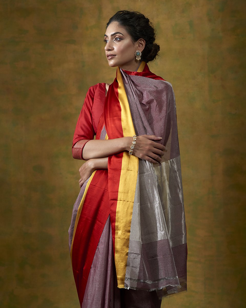 Purple_Handloom_Cotton_Tissue_Banarasi_Saree_With_Red_Mashroo_Border_WeaverStory_01