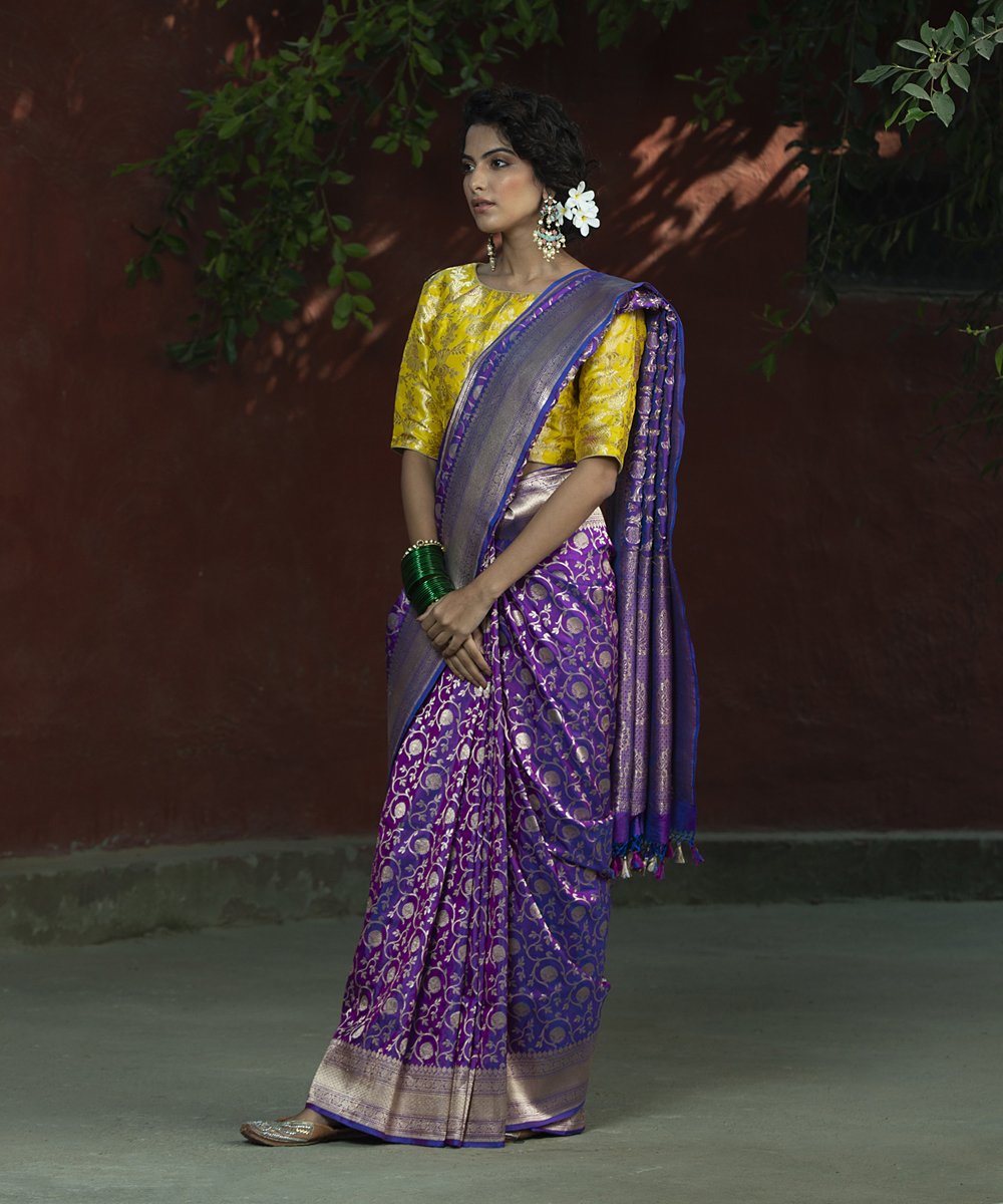 Purple_Handloom_Dual_Tone_Cutwork_Katan_Silk_Banarasi_Saree_and_Jangla_Design_WeaverStory_02