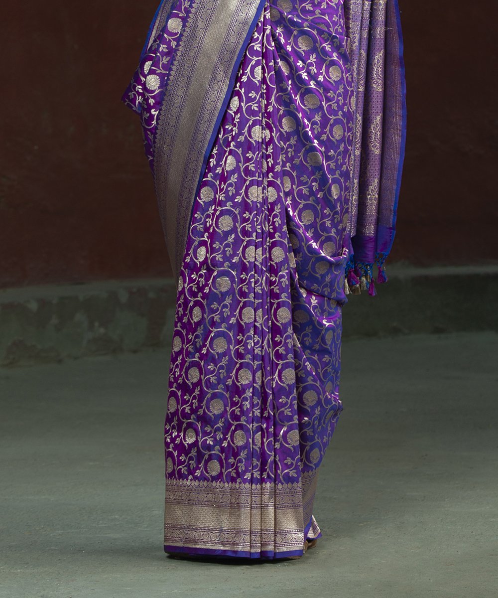 Purple_Handloom_Dual_Tone_Cutwork_Katan_Silk_Banarasi_Saree_and_Jangla_Design_WeaverStory_04