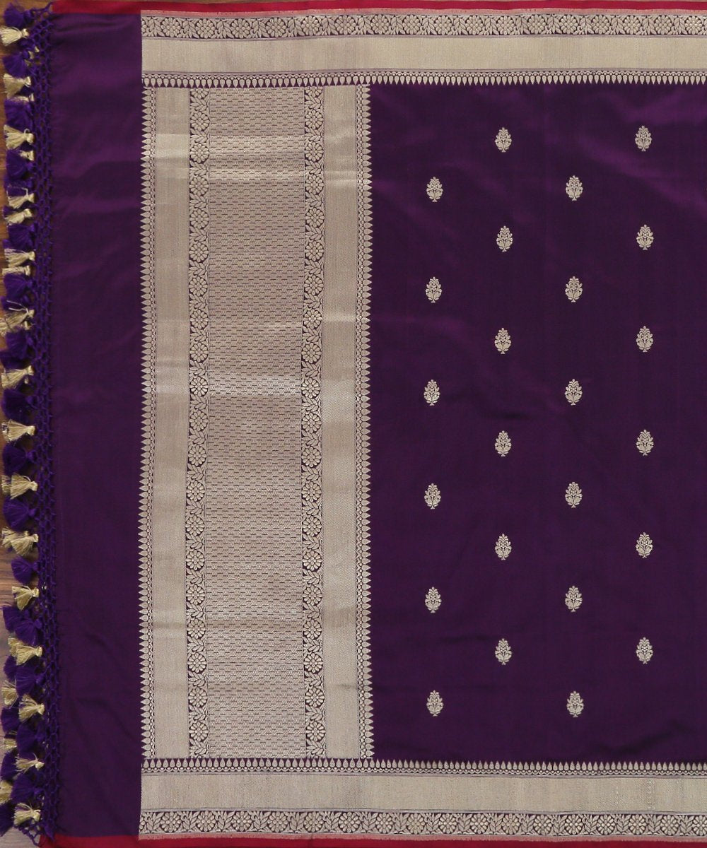 Purple_Handloom_Kadhwa_Booti_Banarasi_Dupatta_with_Wine_Selvedge_WeaverStory_02