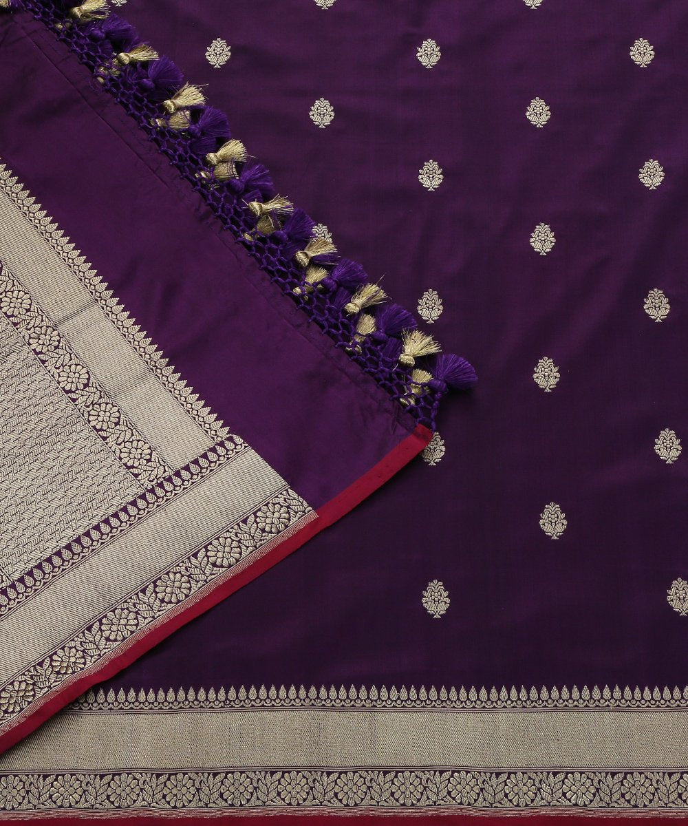 Purple_Handloom_Kadhwa_Booti_Banarasi_Dupatta_with_Wine_Selvedge_WeaverStory_05