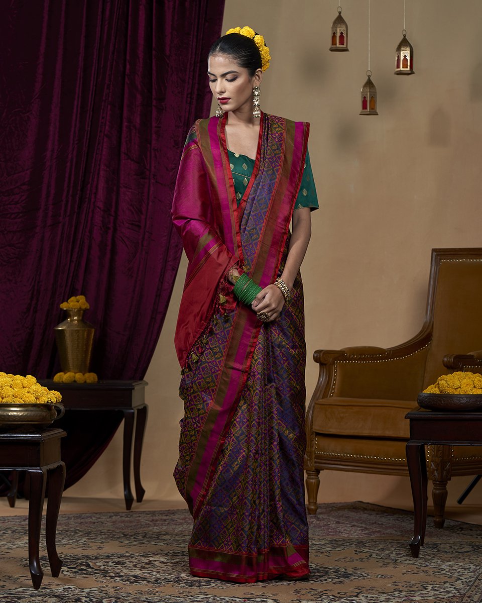 Purple_Handloom_Pashmina_Jamawar_Banarasi_Saree_Pure_Katan_Silk_With_Green_And_Pink_Reshmi_Border_WeaverStory_02