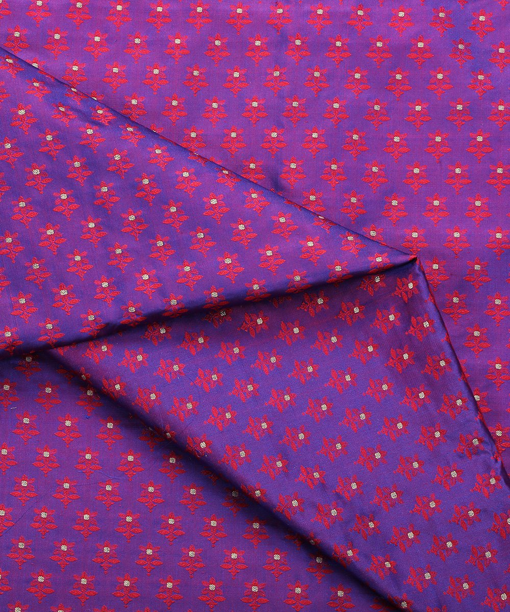 Purple_Handloom_Pure_Katan_Silk_Zari_Booti_Tanchoi_Fabric_with_Pink_Floral_Booti_WeaverStory_04