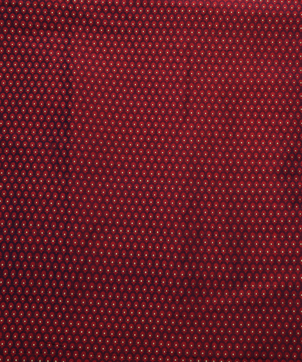 Purple And Red Dual Tone Handloom Pure Katan Silk Tanchoi Banarasi Zari Booti Fabric