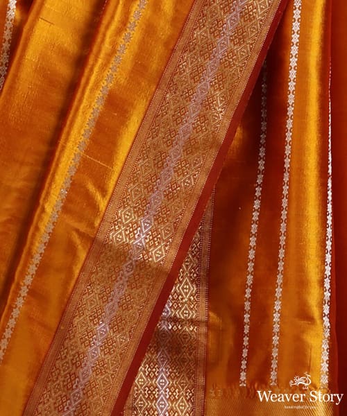 Mustard_Pure_Mulberry_Silk_Saree_With_Silver_And_Gold_Stripes_With_Stars_And_Zari_Border_WeaverStory_04