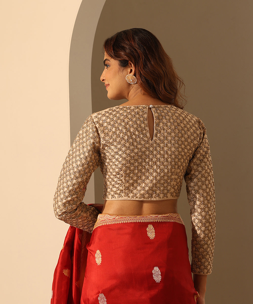 Hand_Embroidered_Off_White_Raw_Silk_Blouse_With_Organza_Sweetheart_Neckline_WeaverStory_03