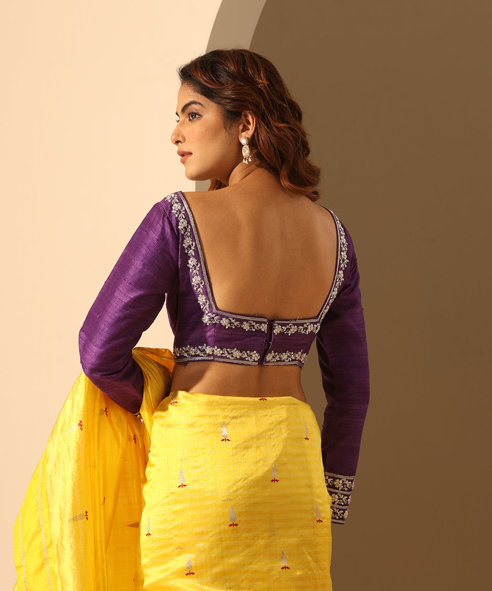 Hand_Embroidered_Purple_Raw_Silk_Blouse_With_Organza_Detailing_WeaverStory_03
