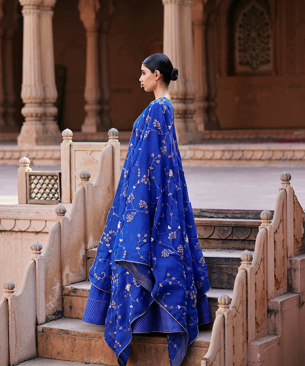 Blue_Banarasi_Lehenga_With_Raw_Silk_Blouse_And_Hand_Embroidered_Organza_Dupatta_WeaverStory_02