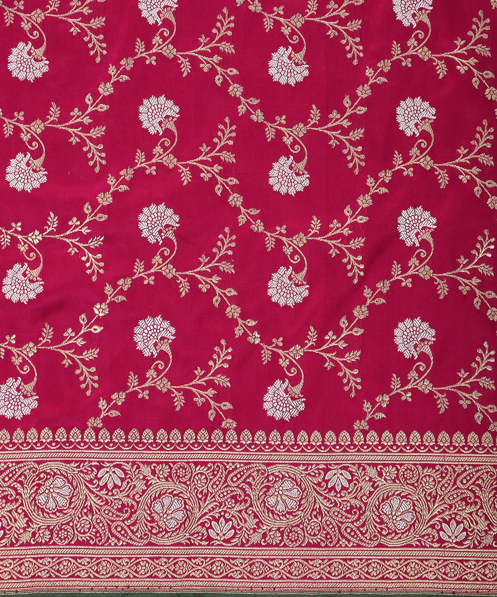 Rani_Pink_Pure_Katan_Silk_Banarasi_Kadhwa_Jangla_Dupatta_with_Green_Selvedge_WeaverStory_02