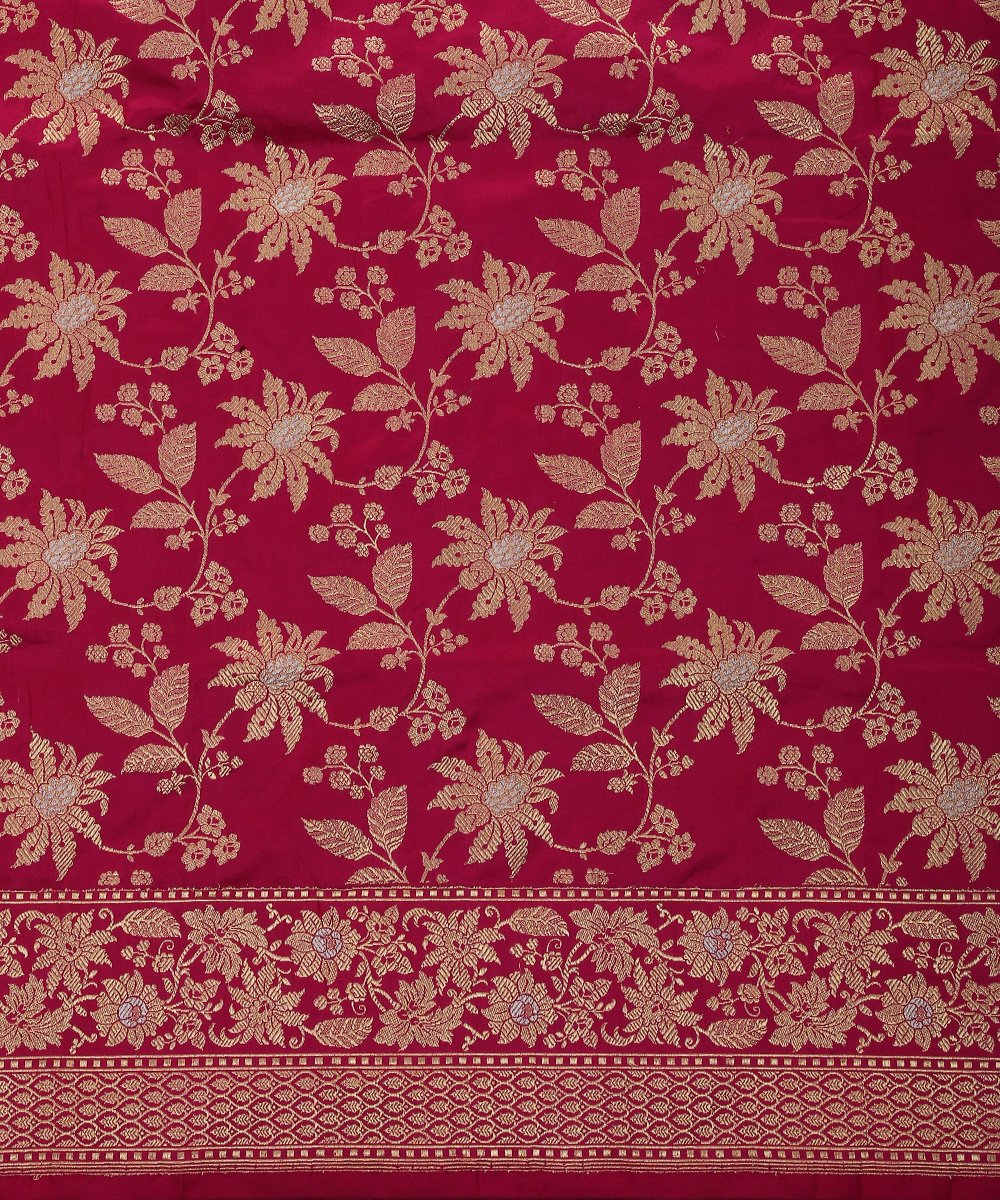 Rani_Pink_Handloom_Pure_Katan_Silk_Kadhwa_Jangla_Banarasi_Dupatta_WeaverStory_03