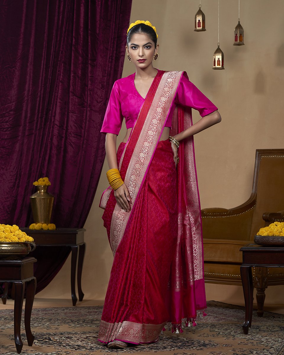 Rani_Pink_Handloom_Tanchoi_Pure_Katan_Silk_Banarasi_Saree_With_Kadhwa_Gold_Zari_Border_WeaverStory_02
