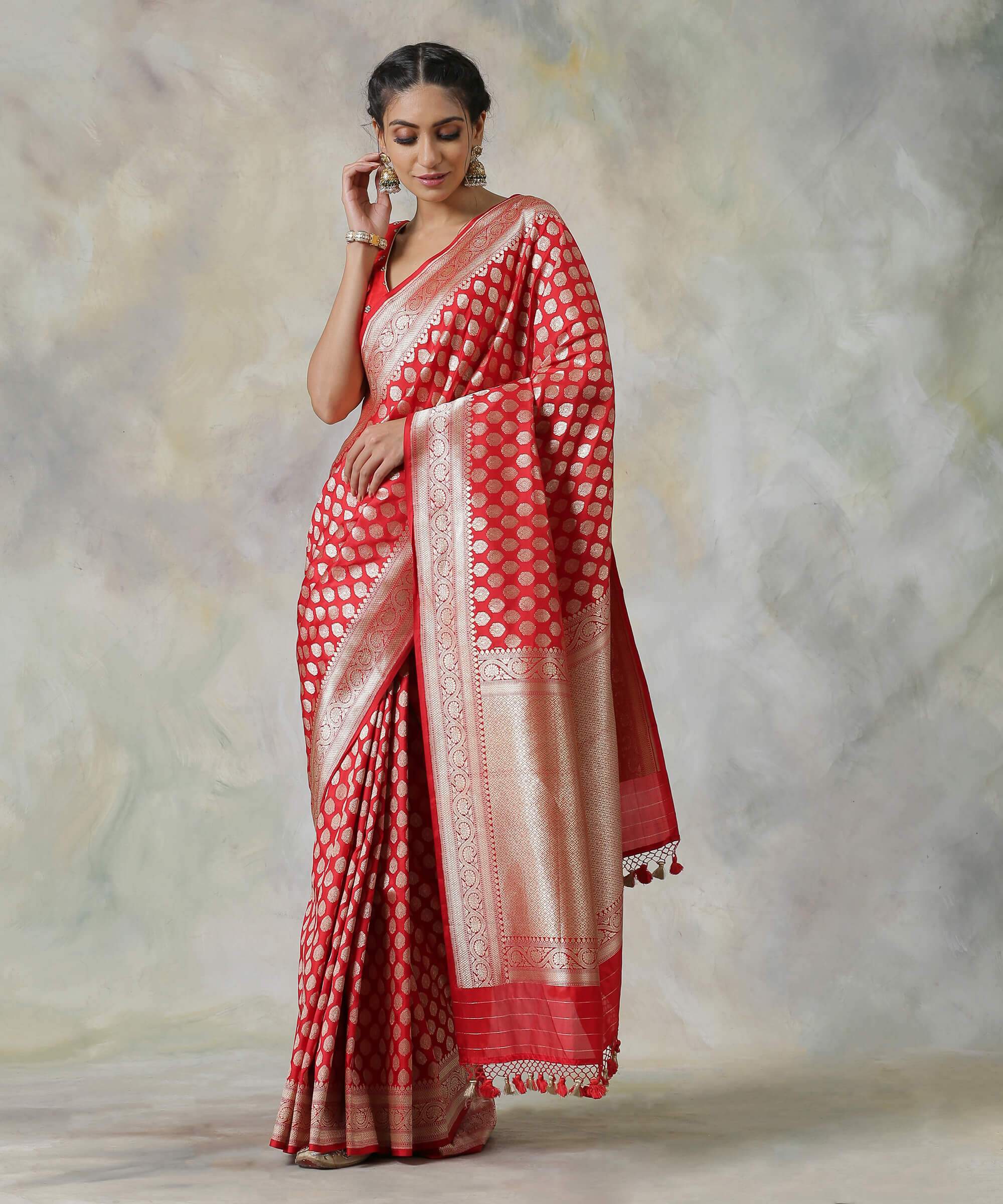 Red_Handloom_Banarasi_Silk_Saree_in_Cutwork_and_Booti_Design_WeaverStory_02