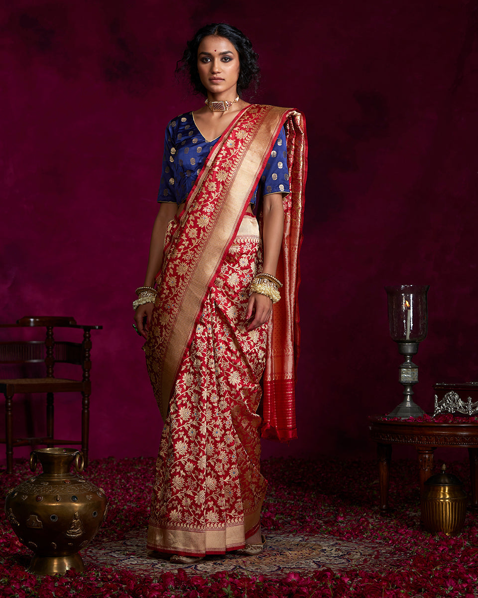 Red_Handloom_Kadhwa_Banarasi_Saree_with_Meenakari_and_Jangla_Design_WeaverStory_02