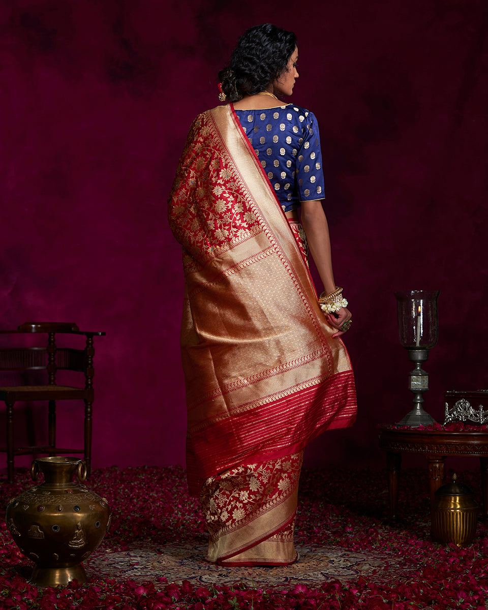 Red_Handloom_Kadhwa_Banarasi_Saree_with_Meenakari_and_Jangla_Design_WeaverStory_03