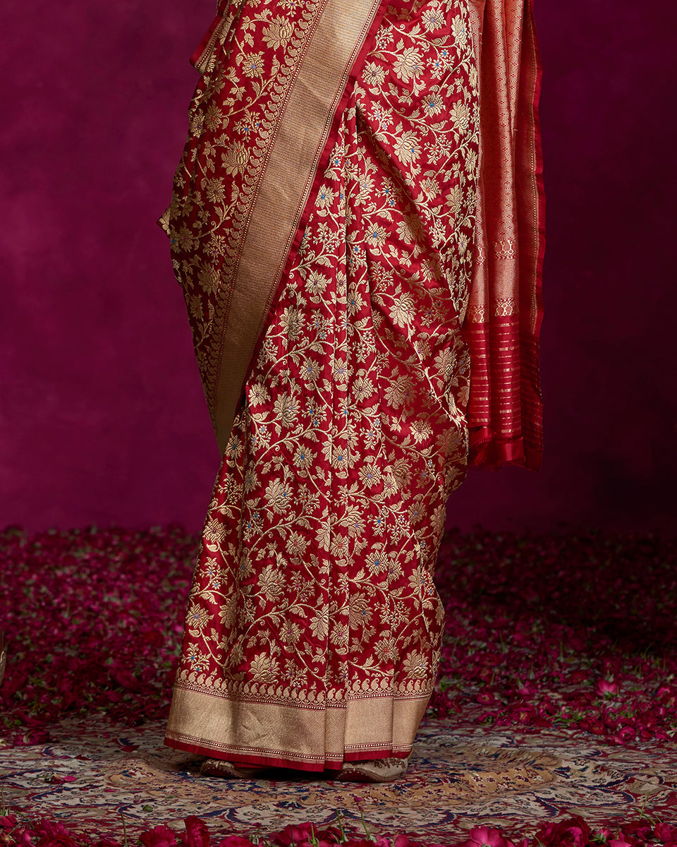 Red_Handloom_Kadhwa_Banarasi_Saree_with_Meenakari_and_Jangla_Design_WeaverStory_04