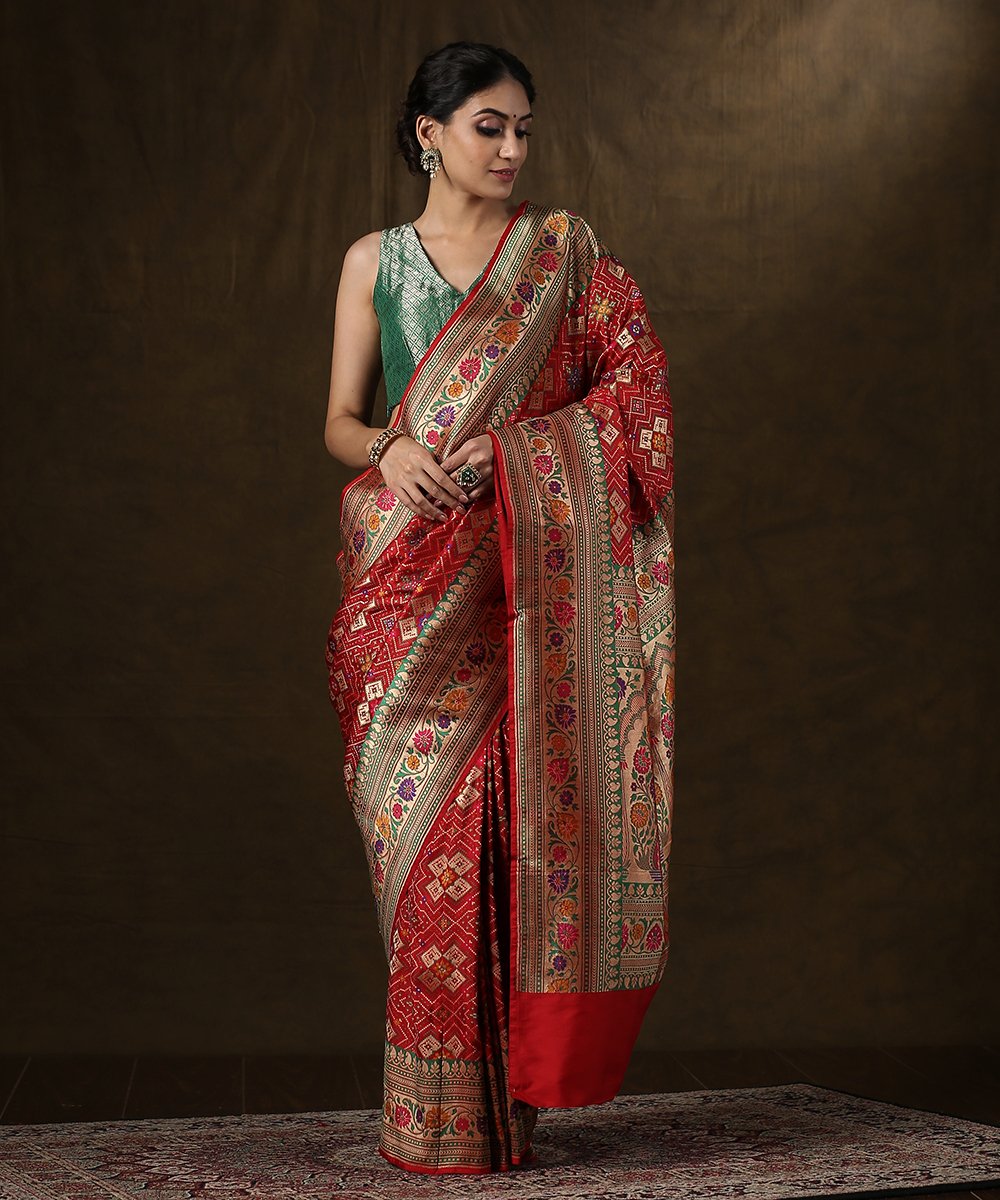 Red_Handloom_Meenakari_Banarasi_Patola_Saree_With_Mughal_Pallu_WeaverStory_02