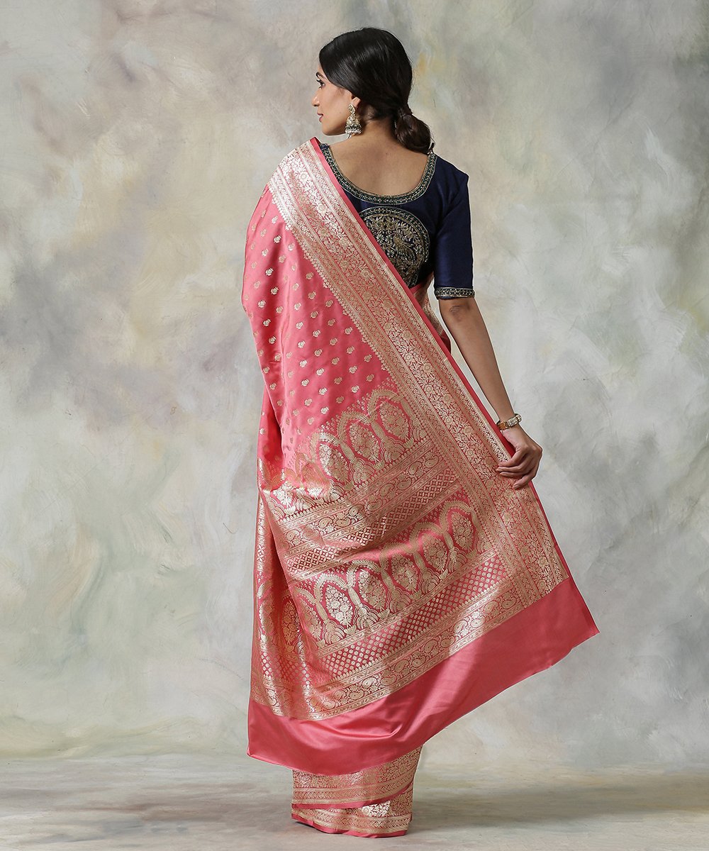 Rose_Pink_Handloom_Pure_Satin_Silk_Banarasi_Saree_with_Floral_Patterned_Blouse_WeaverStory_03