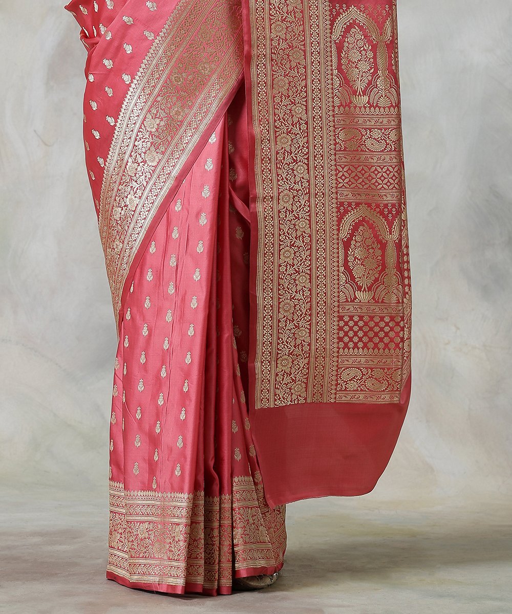 Rose_Pink_Handloom_Pure_Satin_Silk_Banarasi_Saree_with_Floral_Patterned_Blouse_WeaverStory_04