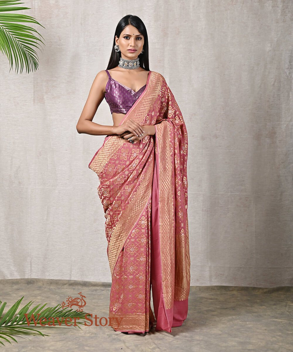 Rose_Pink_Handloom_Banarasi_Georgette_Patola_Saree_WeaverStory_02