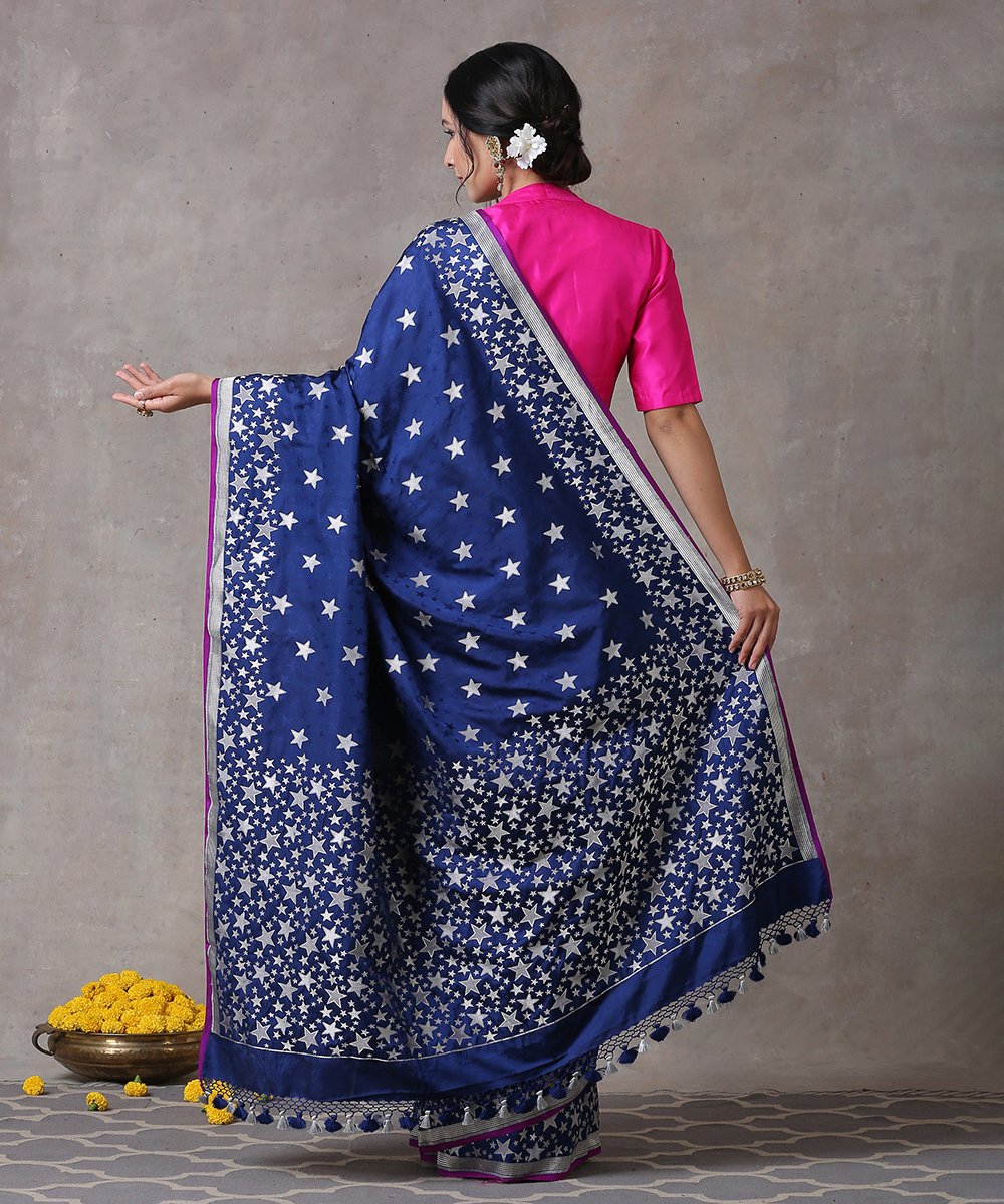 Royal_Blue_Handloom_Pure_Katan_Silk_Tanchoi_Banarasi_Saree_with_Star_Motifs_WeaverStory_03