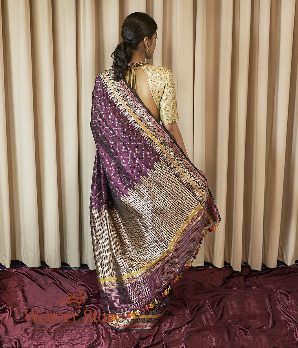 Handloom_Wine_Meenakari_Patola_Saree_with_Kadhwa_Floral_Border_WeaverStory_03