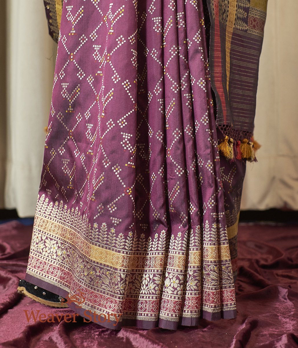 Handloom_Wine_Meenakari_Patola_Saree_with_Kadhwa_Floral_Border_WeaverStory_04
