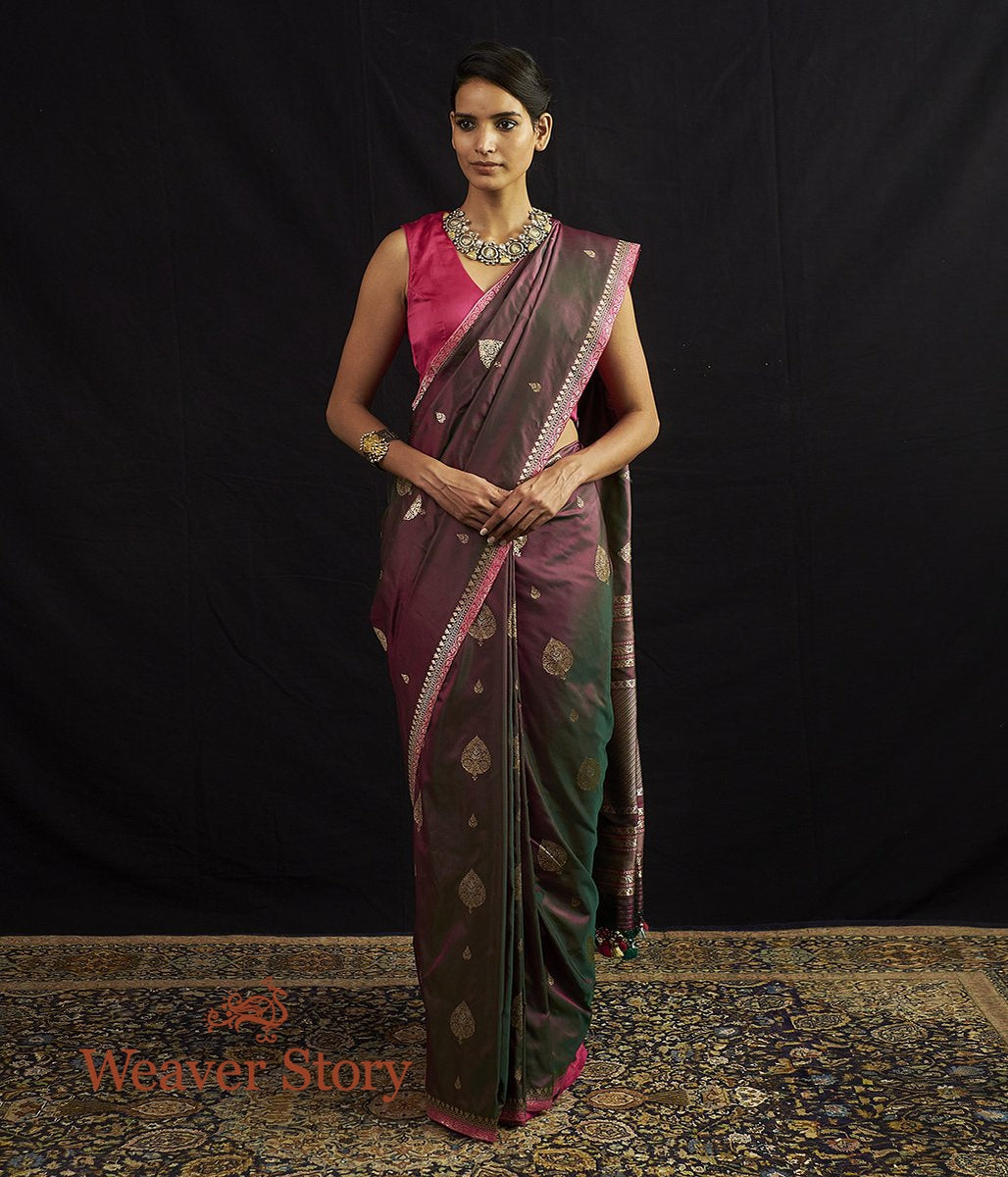 Handwoven_Green_and_Pink_Kadhwa_Boota_Saree_with_Narrow_Border_WeaverStory_02