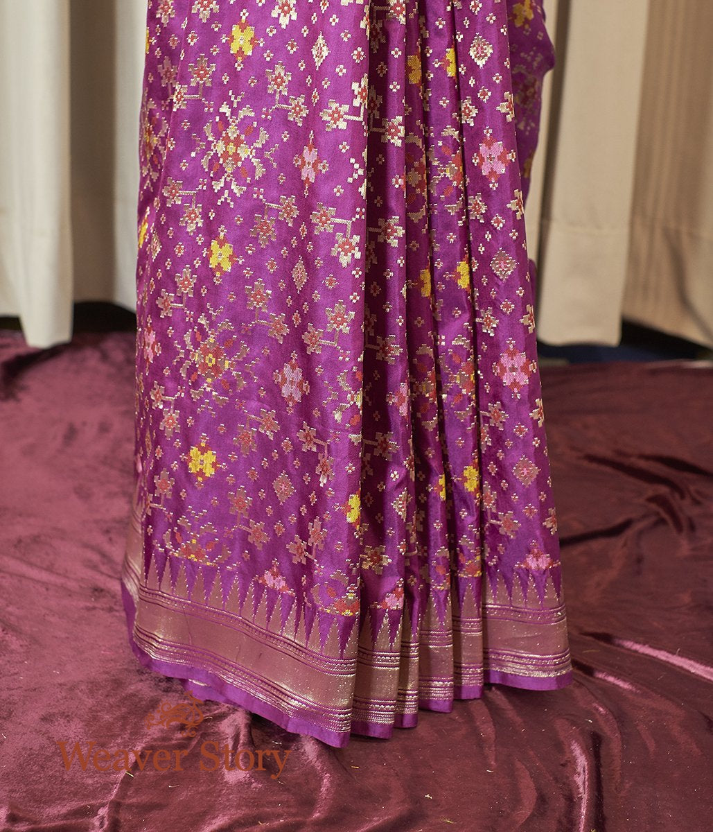 Handwoven_Purple_Meenakari_Banarasi_Patola_Saree_with_Temple_Border_WeaverStory_04