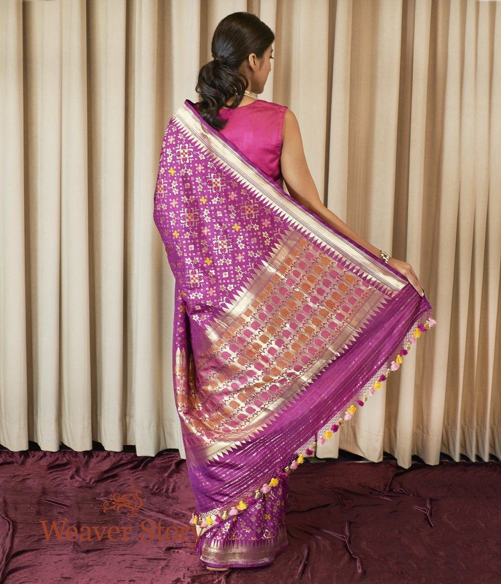 Handwoven_Purple_Meenakari_Banarasi_Patola_Saree_with_Temple_Border_WeaverStory_03