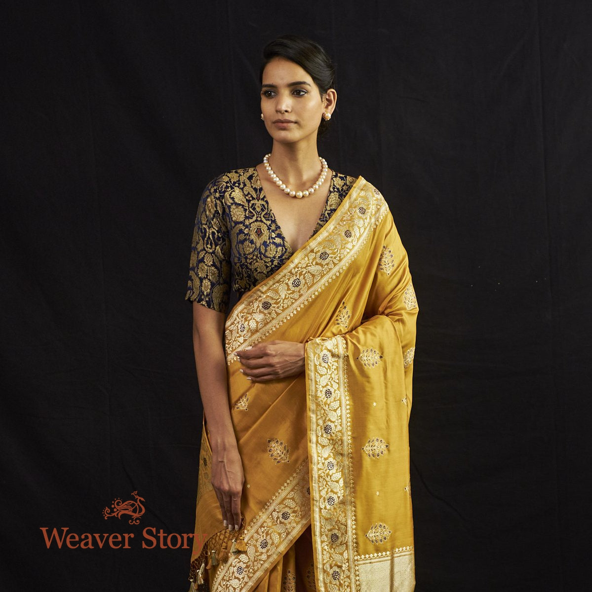 Handloom_Mustard_Katan_Silk_Banarasi_Saree_with_Meenakari_WeaverStory_01