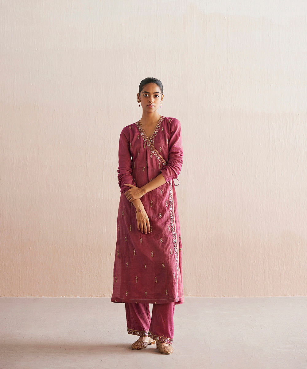Mahjabeen_Handloom_Rani_Pink_Cotton_Tissue_Angarakha_With_Pants_And_Organza_Dupatta_WeaverStory_06