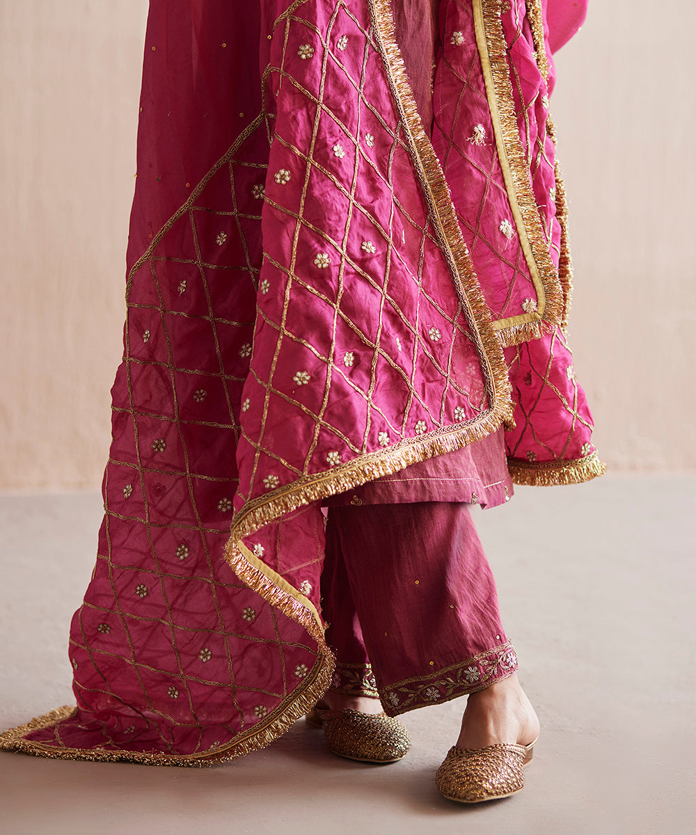 Mahjabeen_Handloom_Rani_Pink_Cotton_Tissue_Angarakha_With_Pants_And_Organza_Dupatta_WeaverStory_08