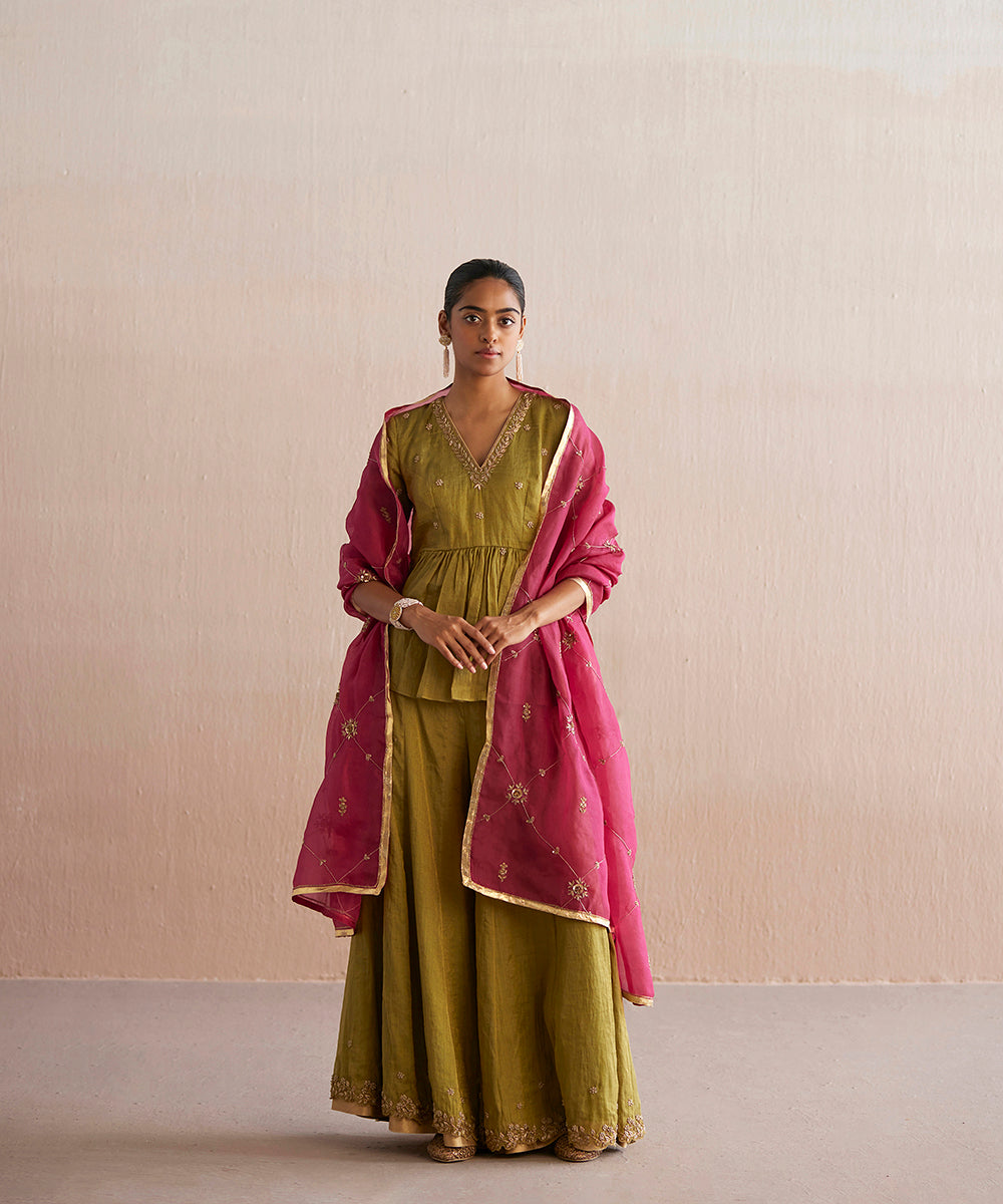 Izhaar_Handloom_chartreuse_Green_Cotton_Tissue_Kurta_Top_With_Sharara_And_Embroidered_Dupatta_WeaverStory_01