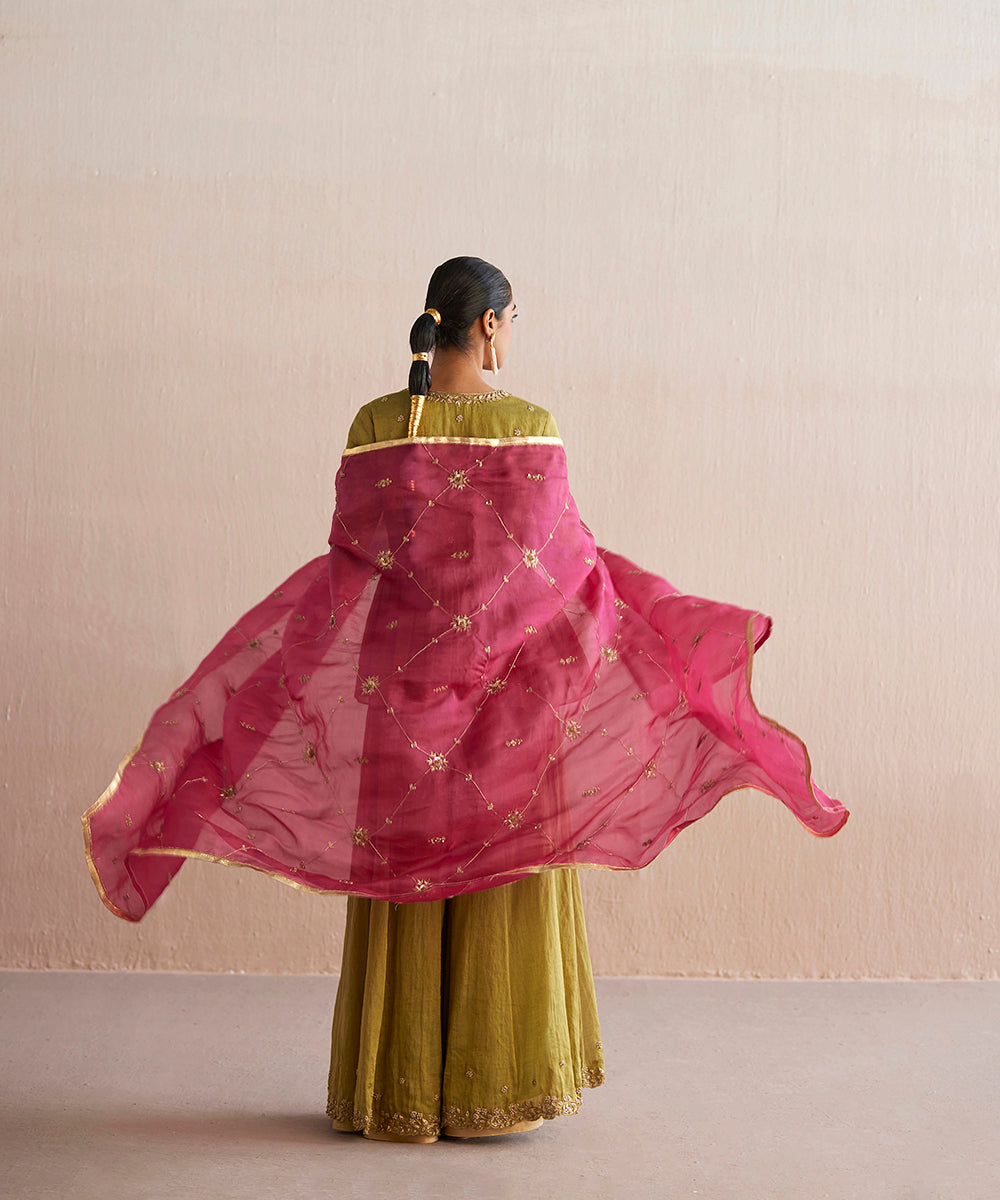 Izhaar_Handloom_chartreuse_Green_Cotton_Tissue_Kurta_Top_With_Sharara_And_Embroidered_Dupatta_WeaverStory_04