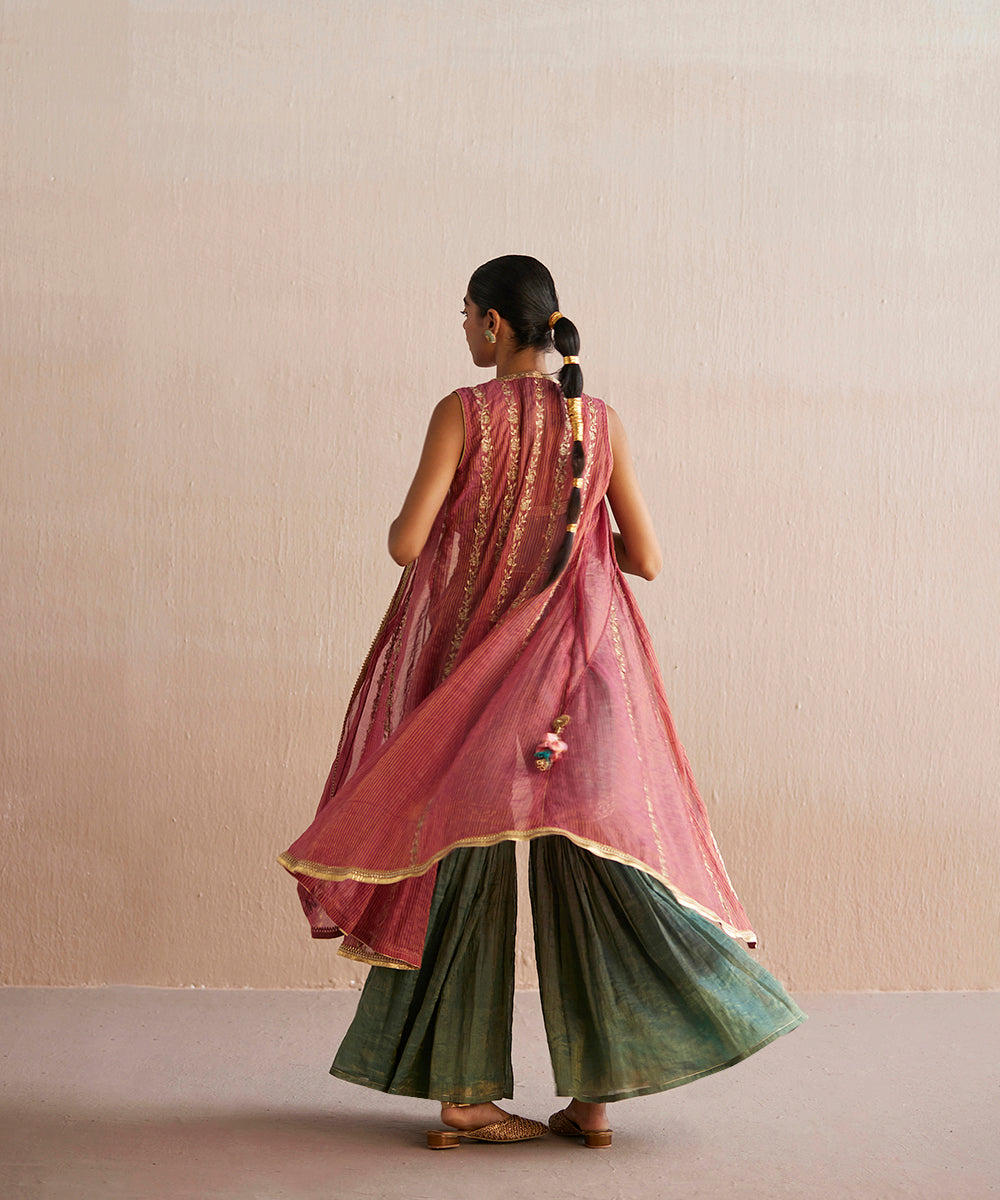 Zehenaseeb_Handloom_Sea_Blue_Cotton_Tissue_Short_Top_With_Gharara_And_Embroidered_Cape_WeaverStory_04