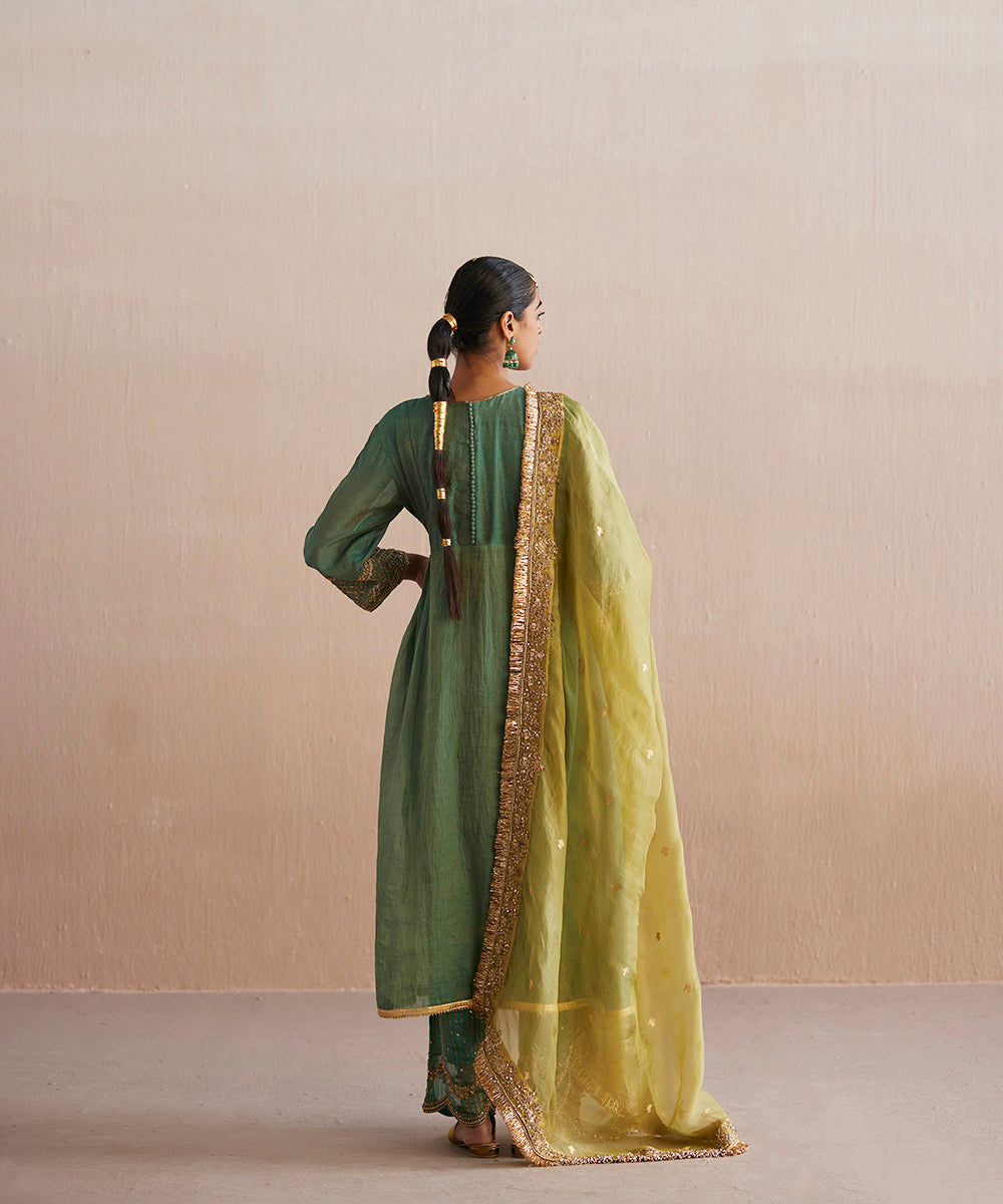 Noor_Handloom_Sea_Blue_Cotton_Tissue_Kurta_With_Pants_And_Organza_Dupatta_WeaverStory_05