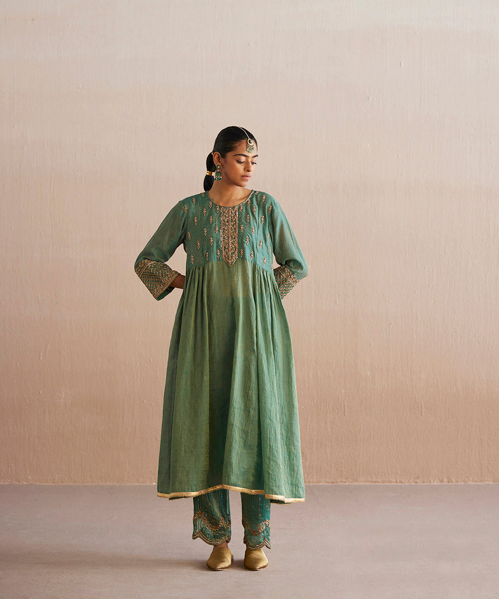 Noor_Handloom_Sea_Blue_Cotton_Tissue_Kurta_With_Pants_And_Organza_Dupatta_WeaverStory_06