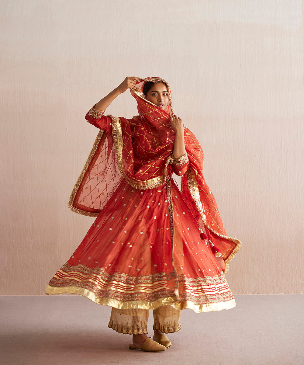 Nayaab_Handloom_Rust_Orange_Organza_Angrakha_With_Cotton_Tissue_Pants_And_Gota_Work_Dupatta_WeaverStory_02