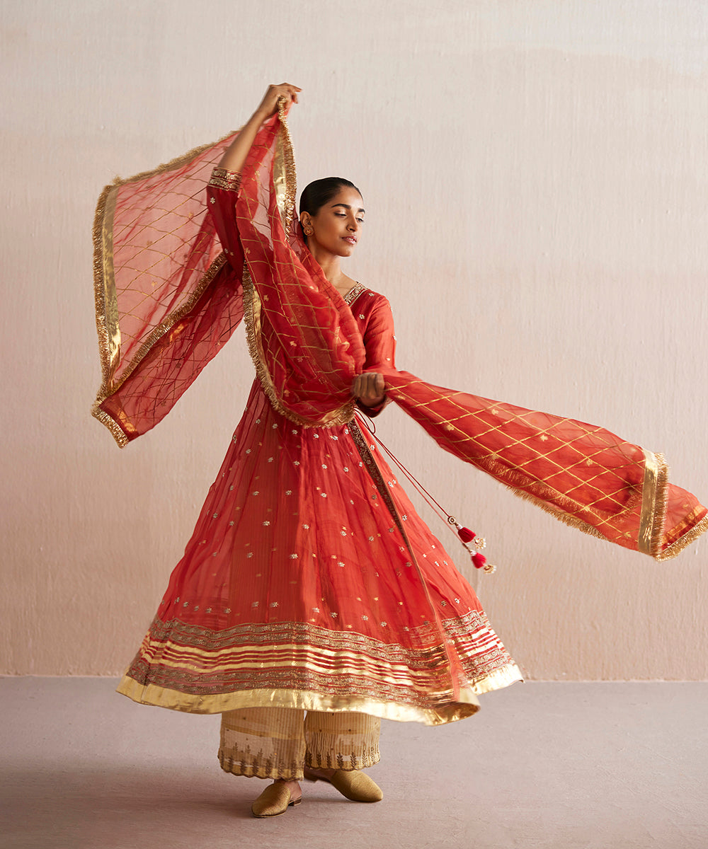 Nayaab_Handloom_Rust_Orange_Organza_Angrakha_With_Cotton_Tissue_Pants_And_Gota_Work_Dupatta_WeaverStory_03