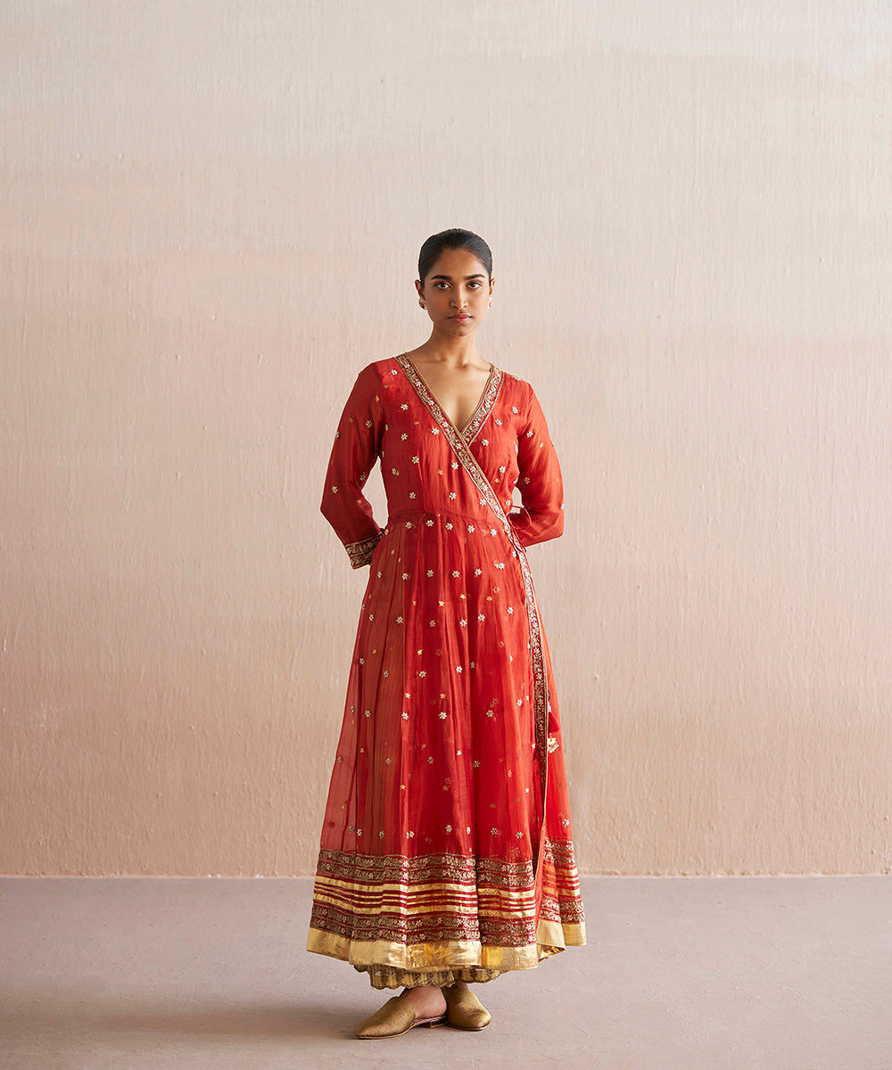 Nayaab_Handloom_Rust_Orange_Organza_Angrakha_With_Cotton_Tissue_Pants_And_Gota_Work_Dupatta_WeaverStory_05