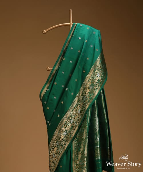 Forest_Green_Pure_Mulberry_Silk_Shikarkhani_Saree_With_Elephant_And_Peacocks_In_Border_WeaverStory_02