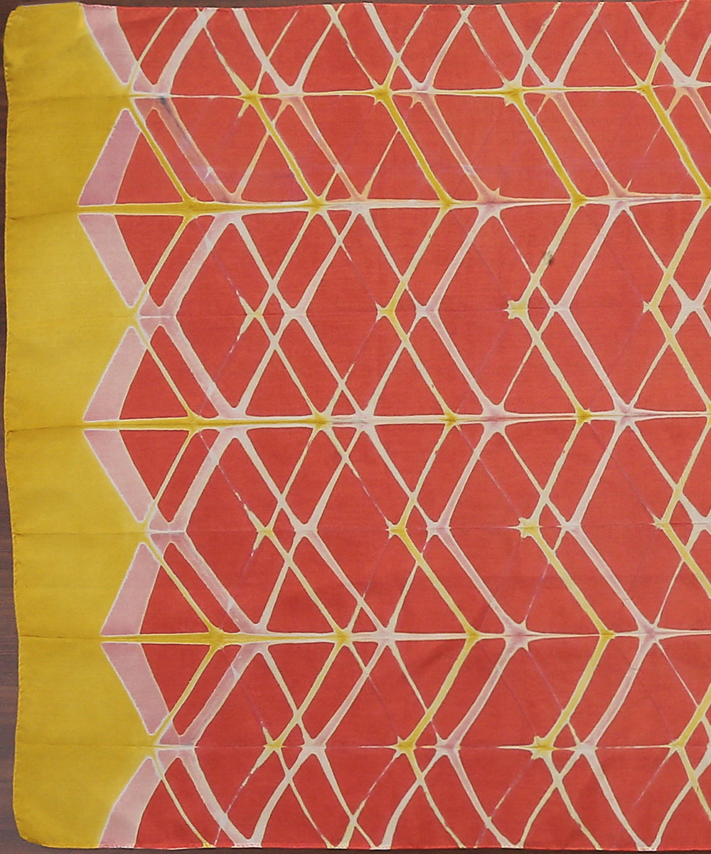 Handloom_Orange_Pure_Mulberry_Silk_Stole_Clamp_Dyed_with_Mustard_Stripes_WeaverStory_02