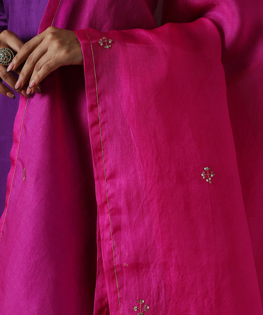 Pink_Hand_Embroidered_Organza_Dupatta_with_Zardozi_Booti_WeaverStory_03