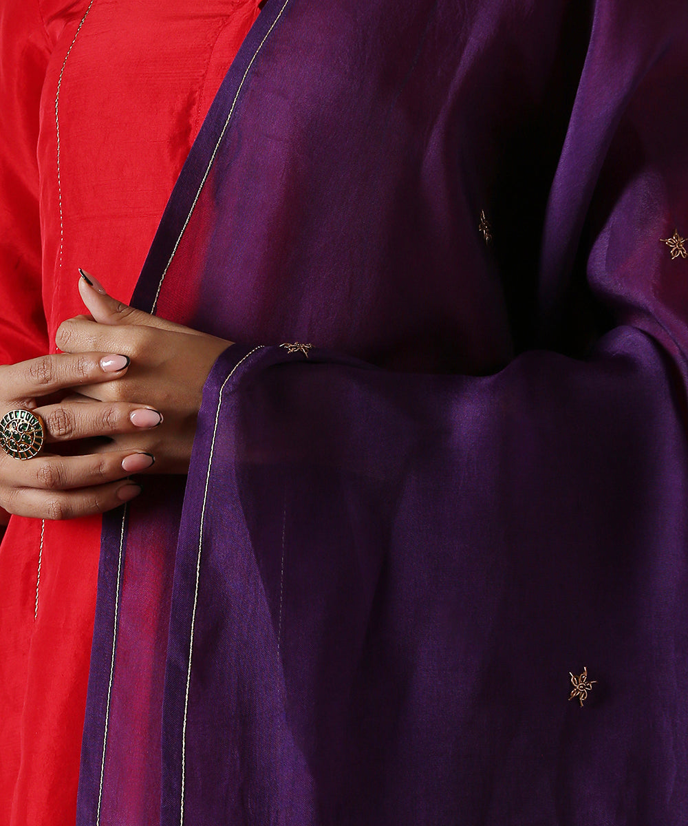 Dark_Purple_Hand_Embroidered_Organza_Dupatta_with_Zardozi_Booti_WeaverStory_03