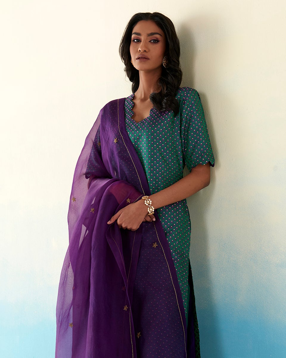 Shiza_Purple_and_Green_Pure_Silk_Banarasu_Tanchoi_Kurta_with_Pants_and_Organza_Dupatta_WeaverStory_01