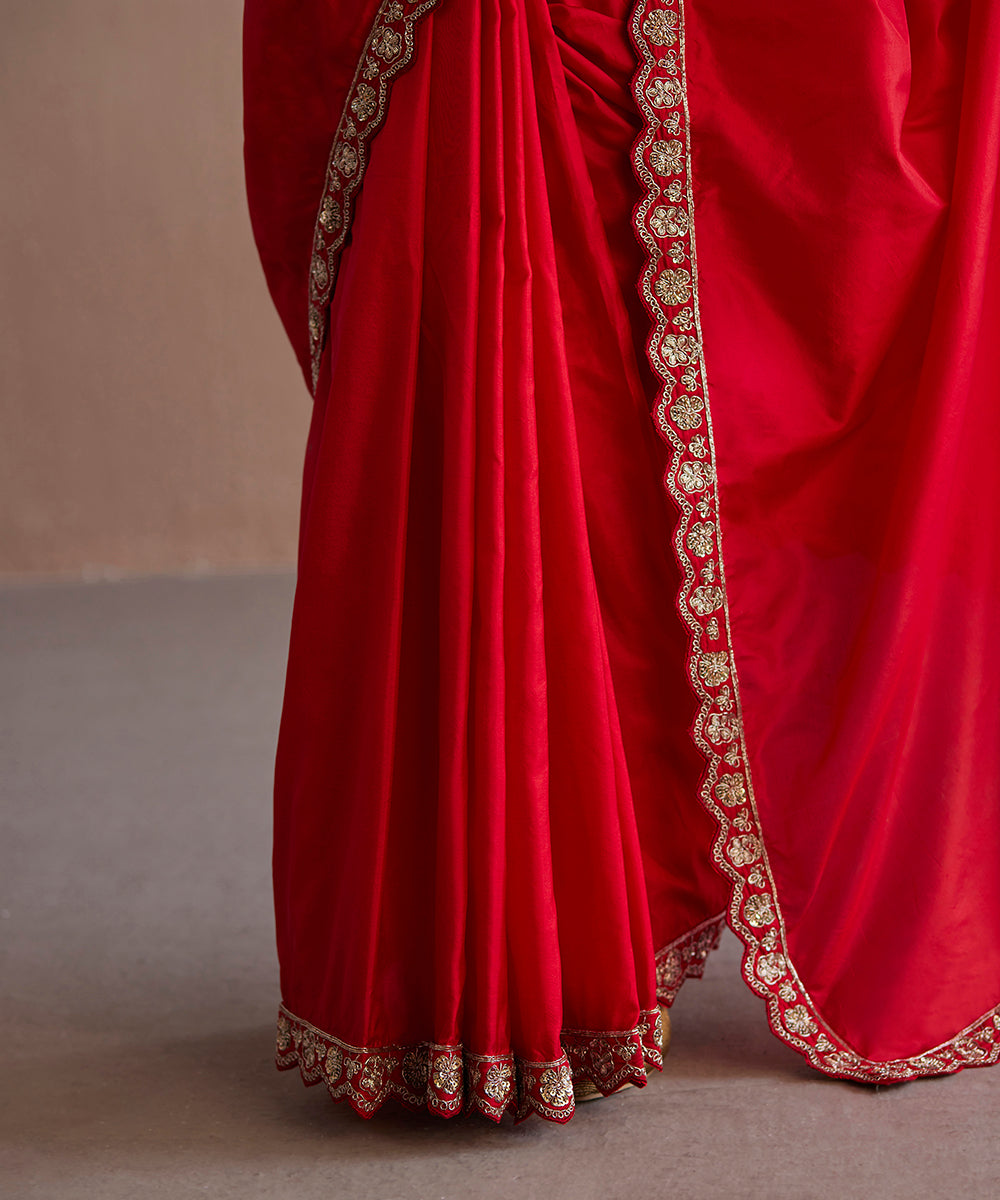 Handloom_Red_Organza_Saree_With_Embroidered_Zardozi_Scallop_Border_WeaverStory_04
